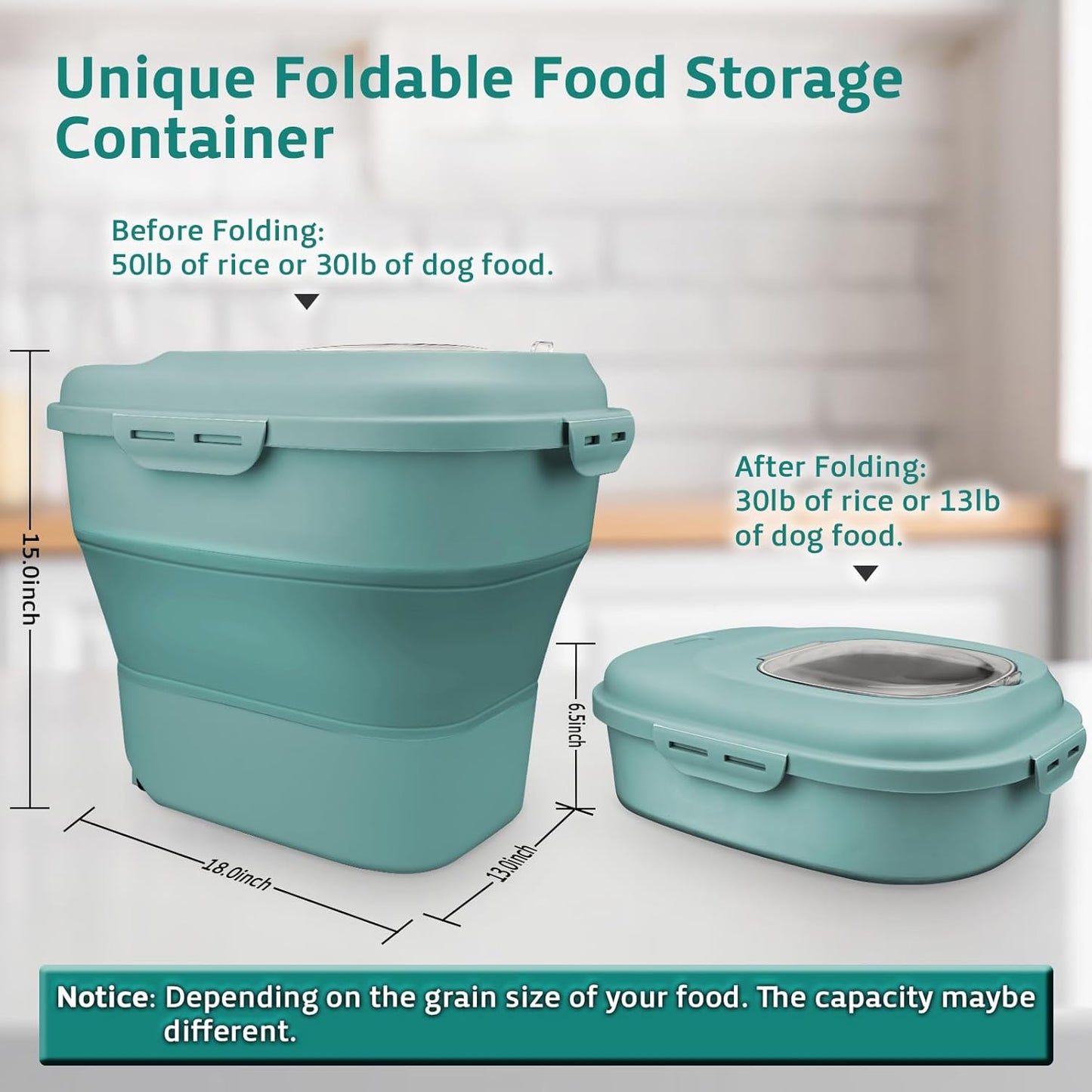 Rice Storage Bin Cereal Containers, 13-50lb Collapsible Rice Container