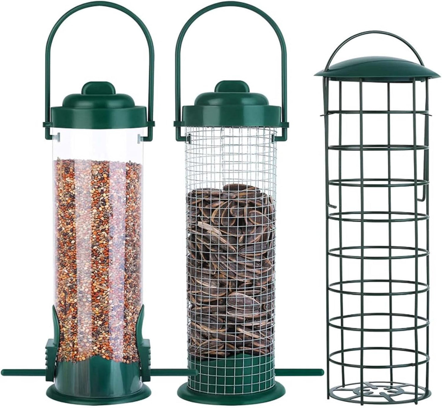Hanging Wild Bird Feeder with Perch Clear Tube Mesh Suet Metal Bird Feeders for Garden Yard Outdoor