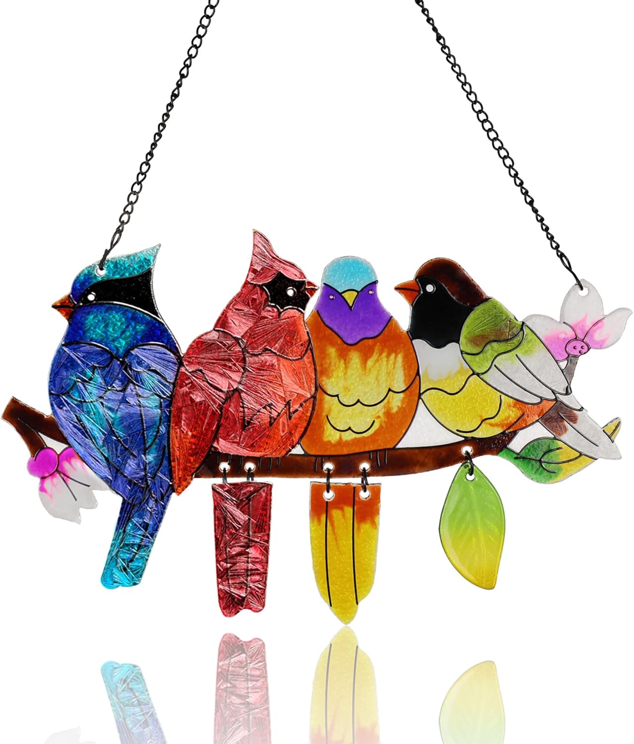 Stained Glass Window Hanging, Birds on A Branch Stain Glass Suncatcher