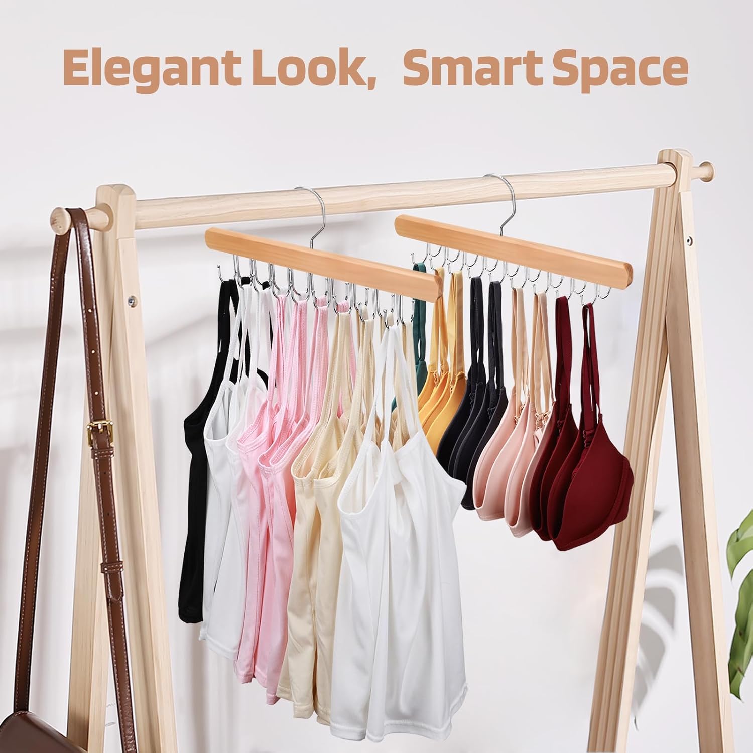 2 Pack Bra Hanger for Closet Organizer, Premium Wooden Tank Top Hanger