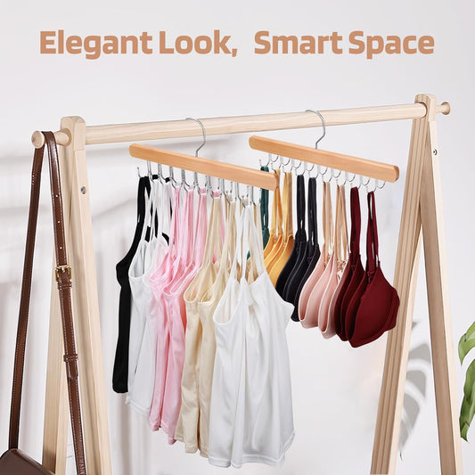 2 Pack Bra Hanger for Closet Organizer, Premium Wooden Tank Top Hanger