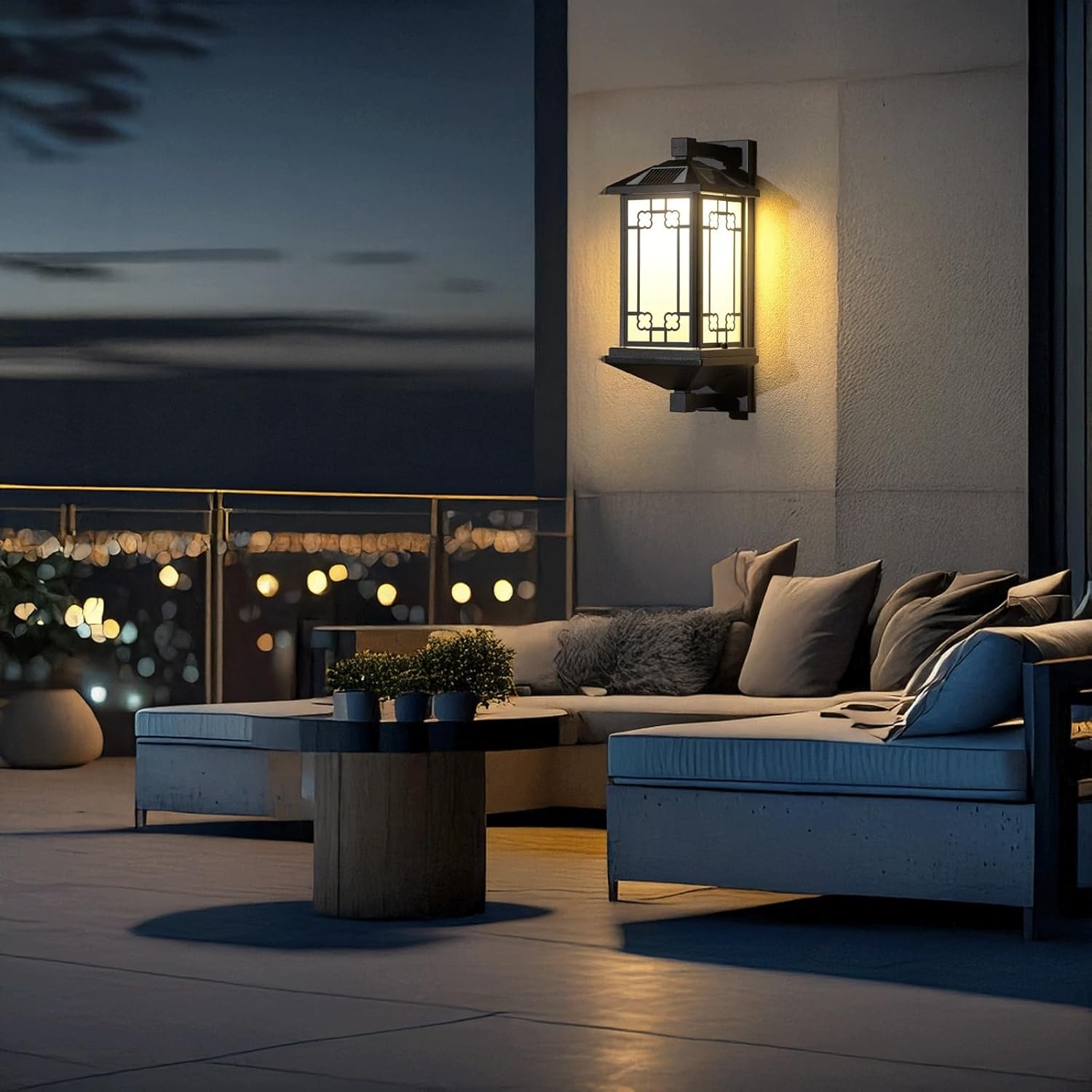 Solar Outdoor Wall Lantern IP65 Waterproof, Black Exterior Sconce Lamp