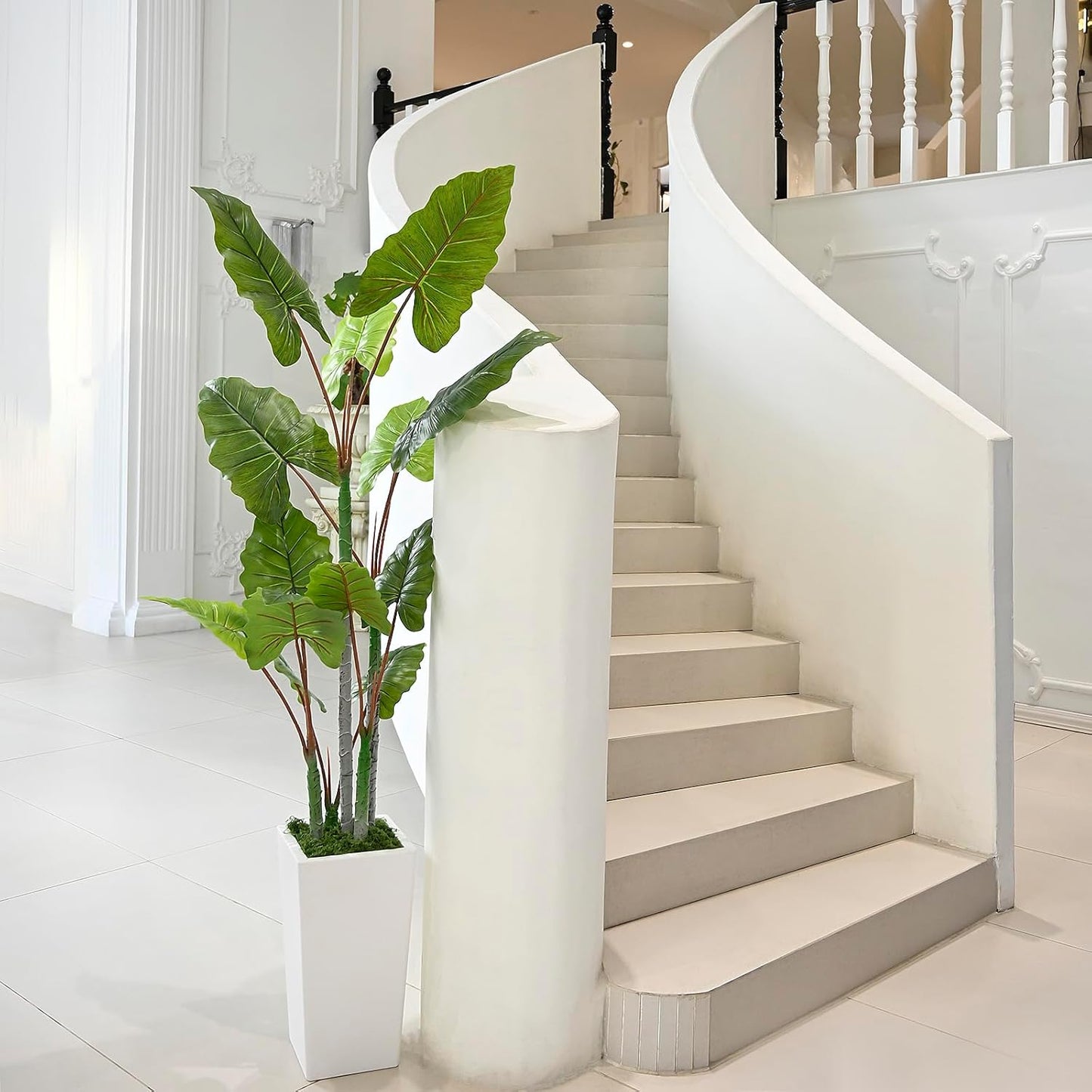 Artificial Plant Indoor 5.5FT - Fake Tree with White Tall Planter - Faux Silk Plants Tall Fake Floor Plant in Pot - Artificial Trees for Home Office Living Room Decor Indoor