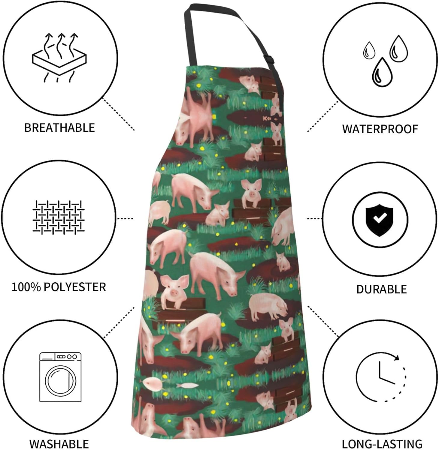 Pigs in Farm Print Laundry apron 28x33 In Waterproof Kitchen Apron wit
