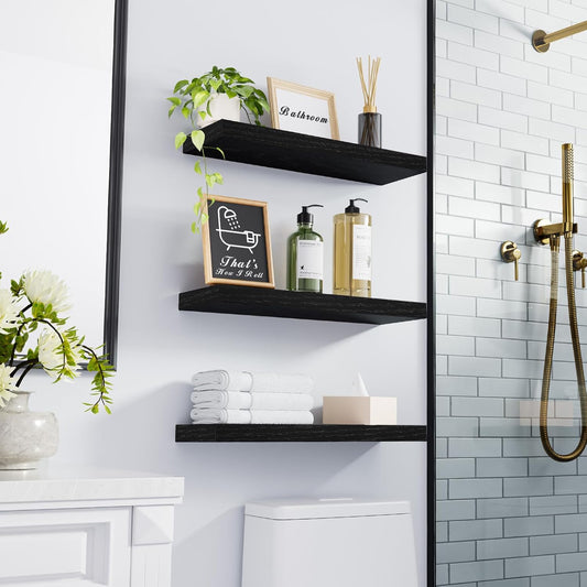 BAYKA Floating Shelves for Wall, Wall Mounted Rustic Wood Shelves for 