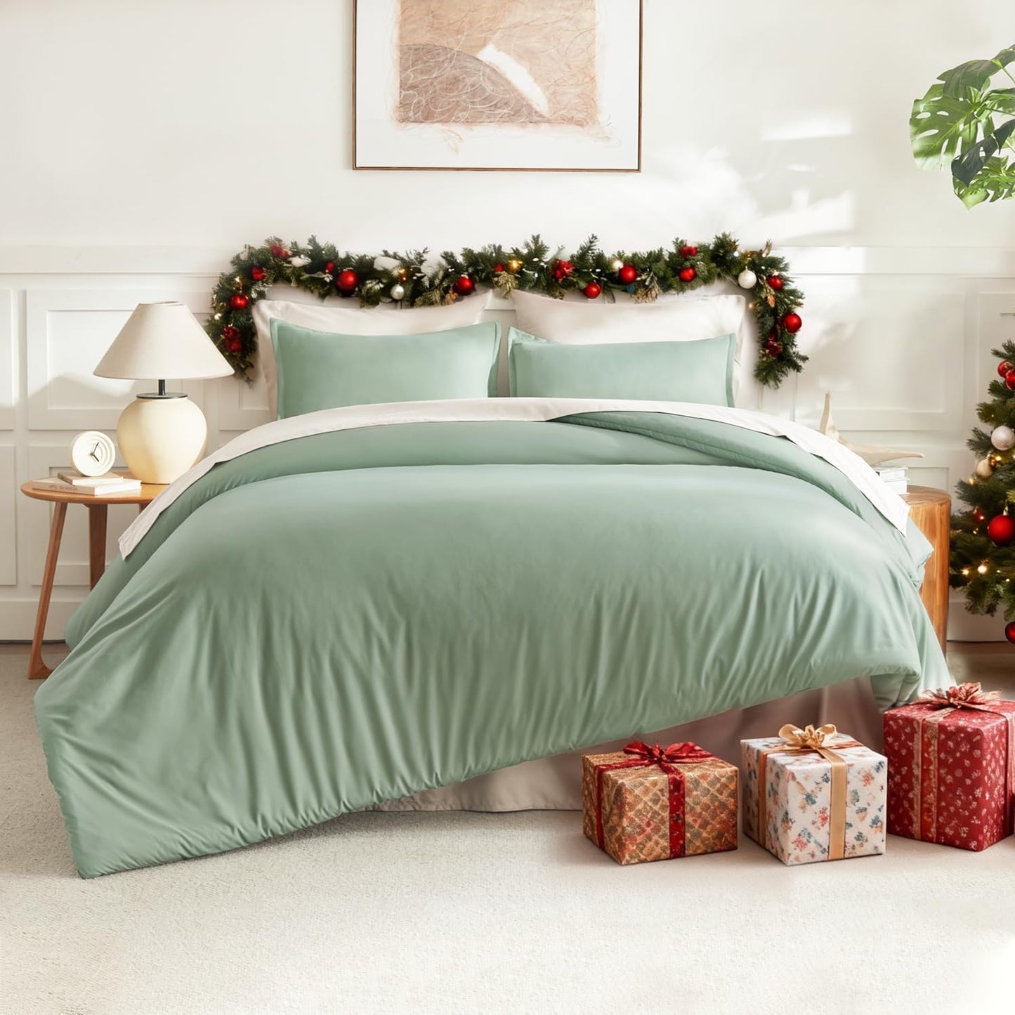 Litanika Comforter Set, Lightweight Solid Bedding Comforter Set, Fluffy Down Alternative Bed Set, Sage Green, King
