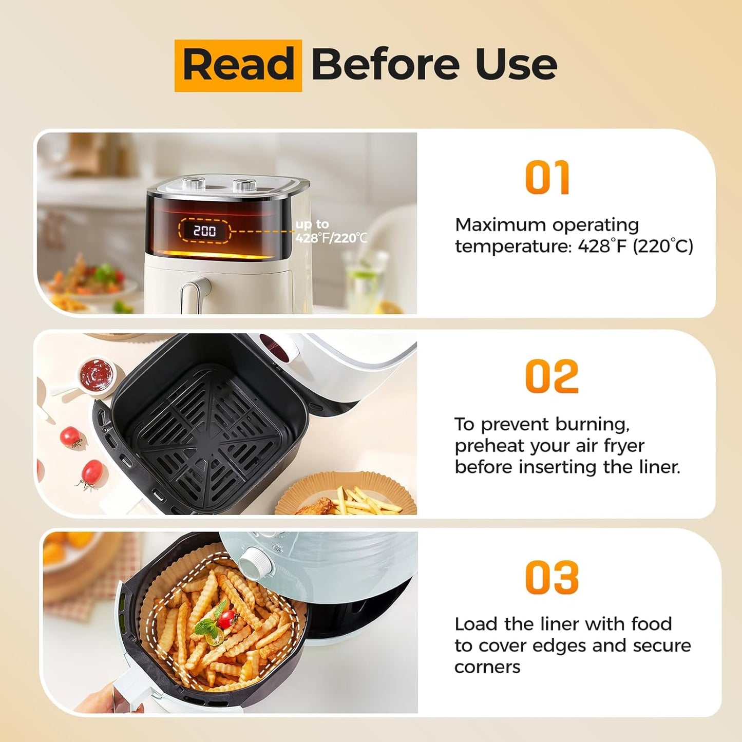 Air Fryer Paper Liners, 200pcs Air Fryer Liners Disposable, 8" Square Baking Paper Liner for 5-8 qt Airfryer Basket, Non-stick and Oil Proof Parchment Paper for Oven, Pans & Baking