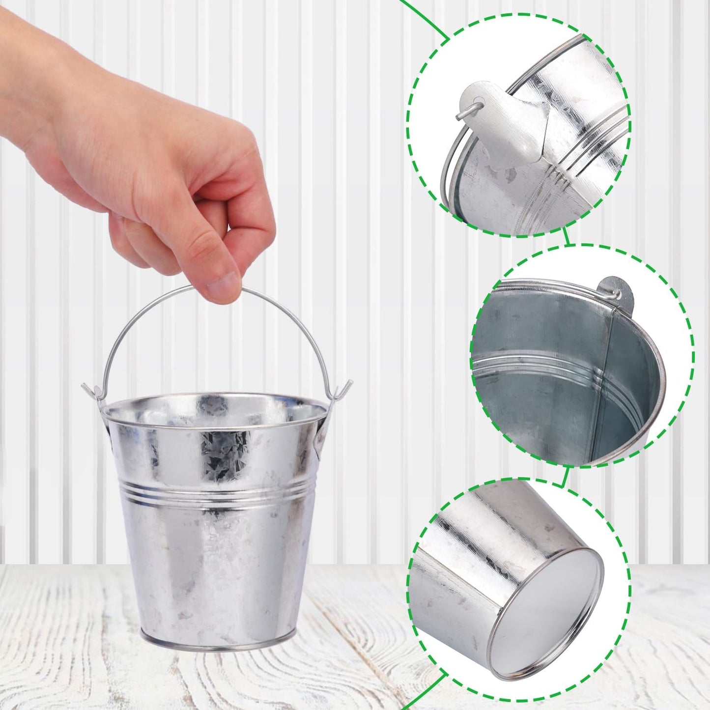 18 Pack 4" Mini Metal Bucket, Elegant Galvanized Buckets with Handles, Tin Buckets, Small Iron Bucket, Mini Metal Pail for Party Favors, Crafts, Garden & Beach