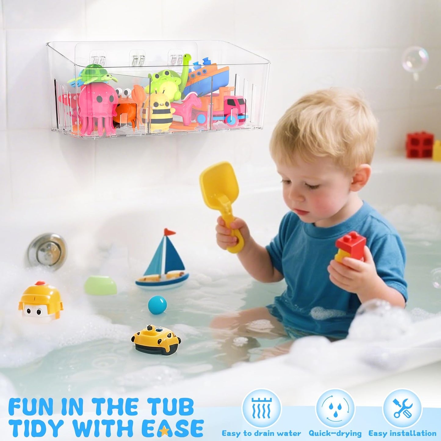 Lysam Bath Toy Storage 2 Packs, Large Bath Toy Holder with 3 Compartme