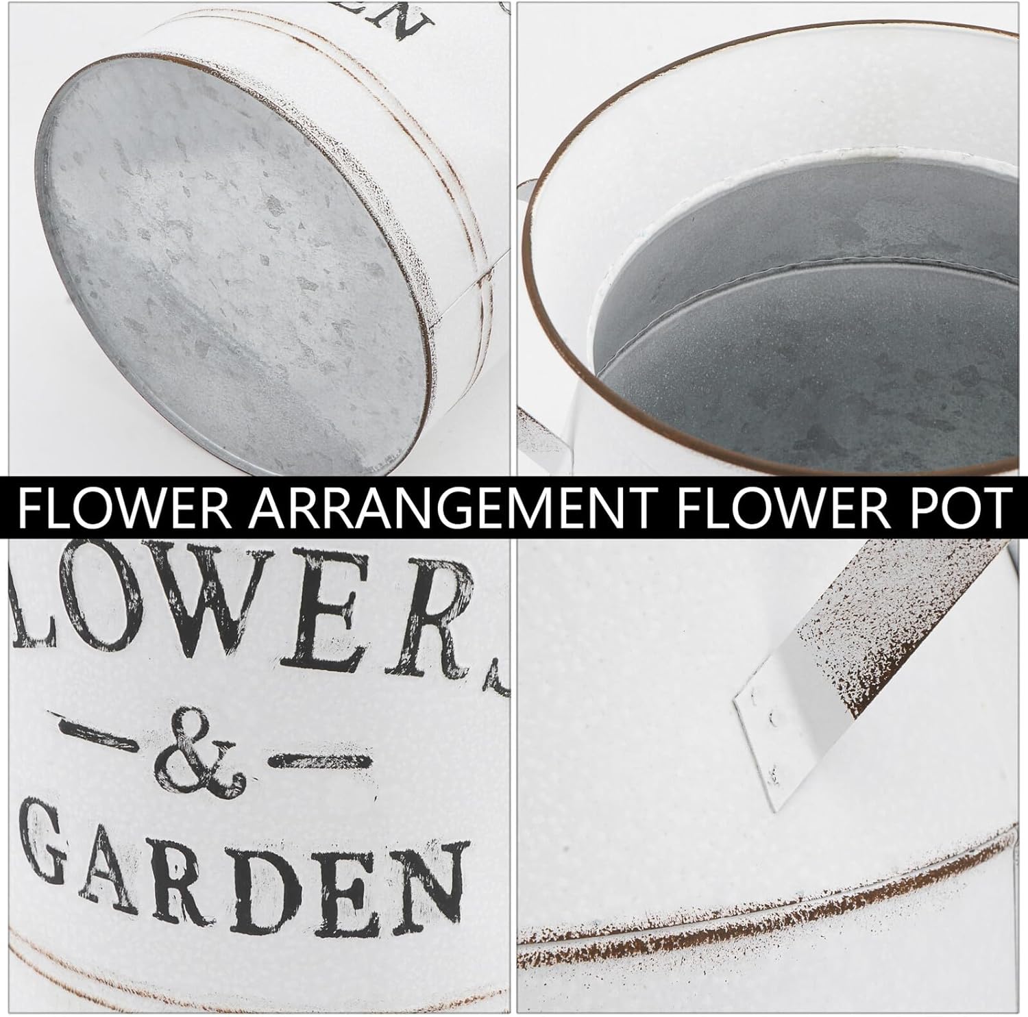 Milisten Vintage Metal Flower Bucket Vase Large Retro Letter Pattern D