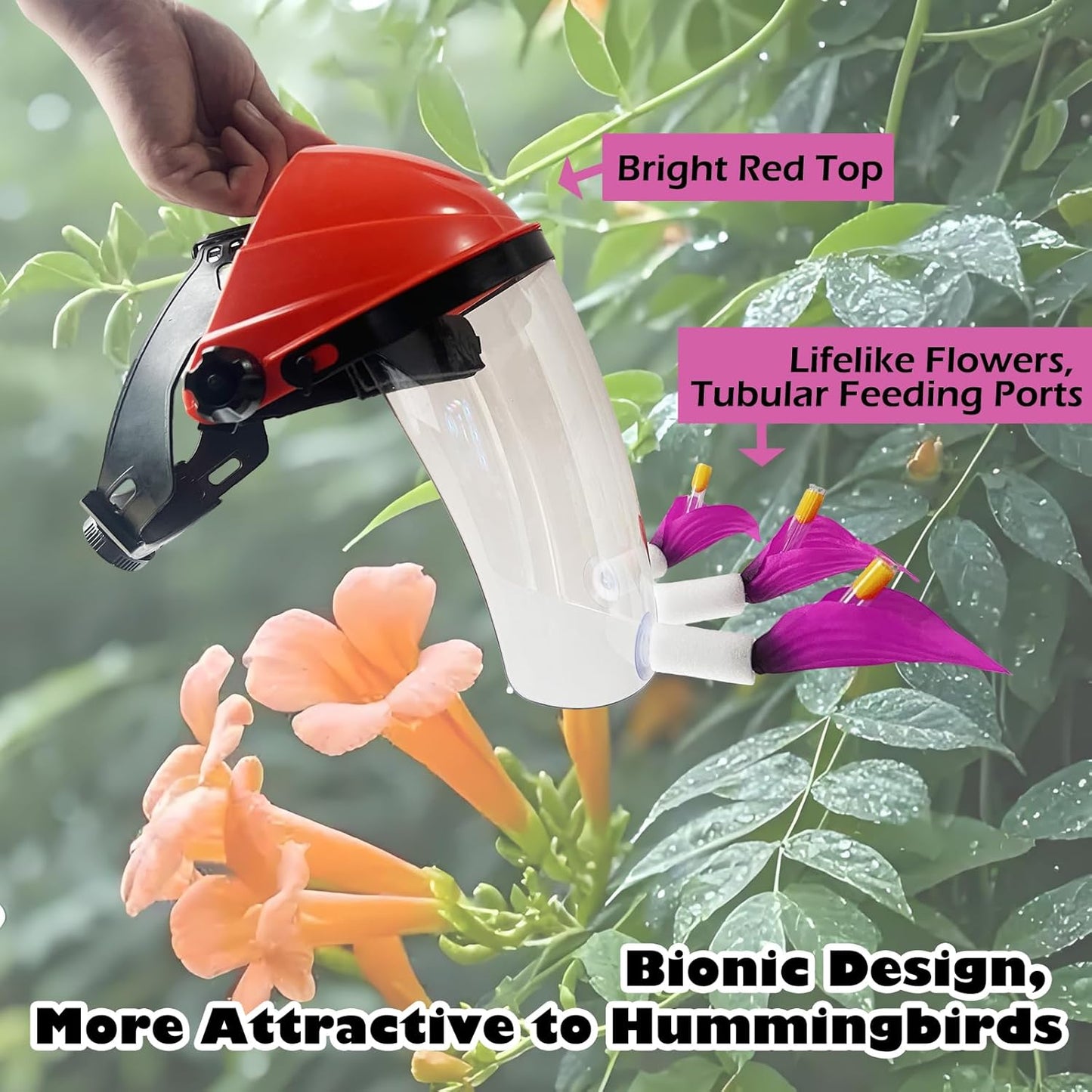 Hummingbird Feeder Helmet - 2025 Upgraded Wearable Hummingbird Mask for Backyard Bird Watching, Anti-Fog Lens & Bionic Purple Flower, Adjustable for Adults Teens Lightweight PVC