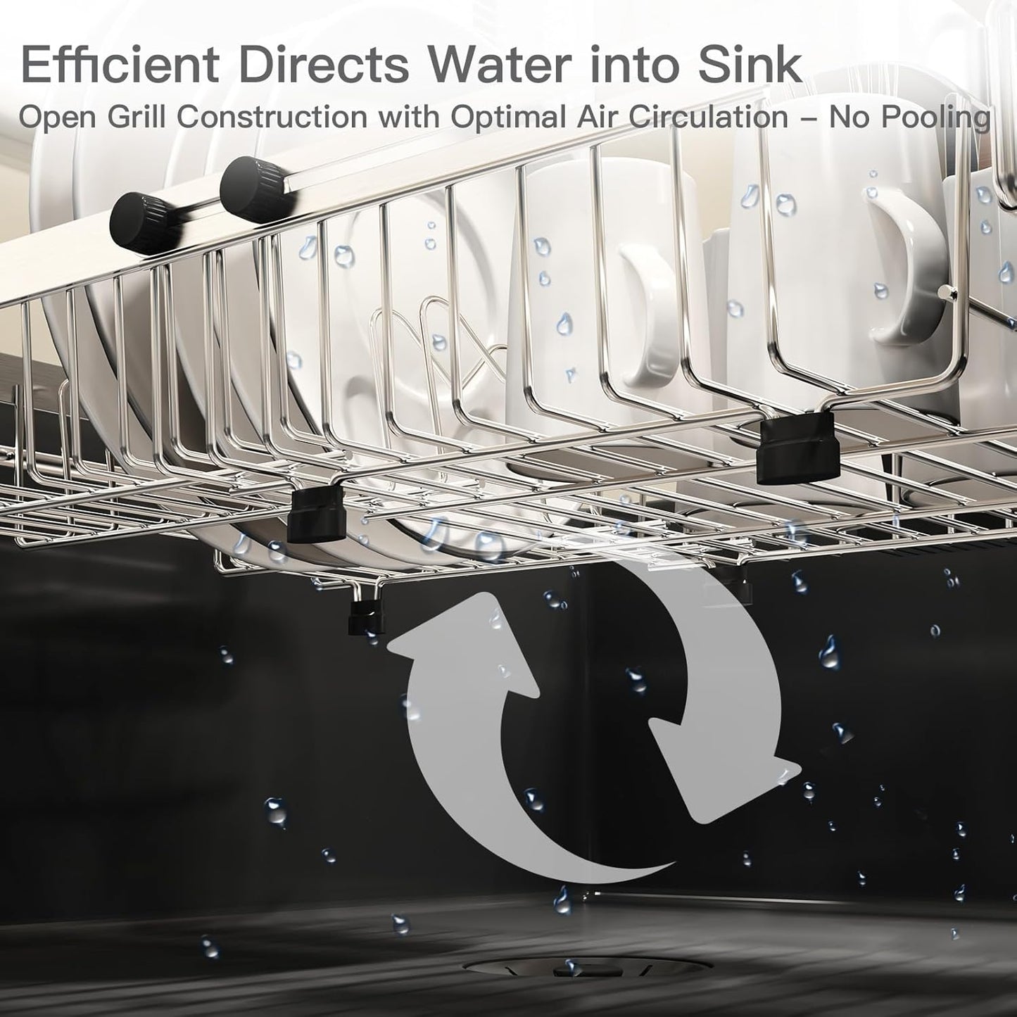 MAJALiS Expandable Stainless Steel Over The Sink Dish Drying Rack for Small Kitchen, Counter Space Saving, Hanging Compact RV Plate Drain Strainer in Silver Wire Metal with Adjustable Utensil Holder