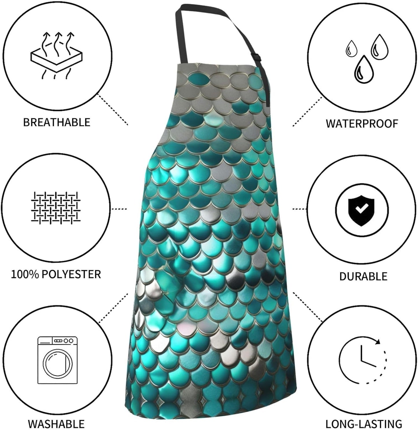 Mermaid Scale Print 28x33 In Adult Kitchen Apron with Pockets Versatile Chef Smock for Cooking Baking