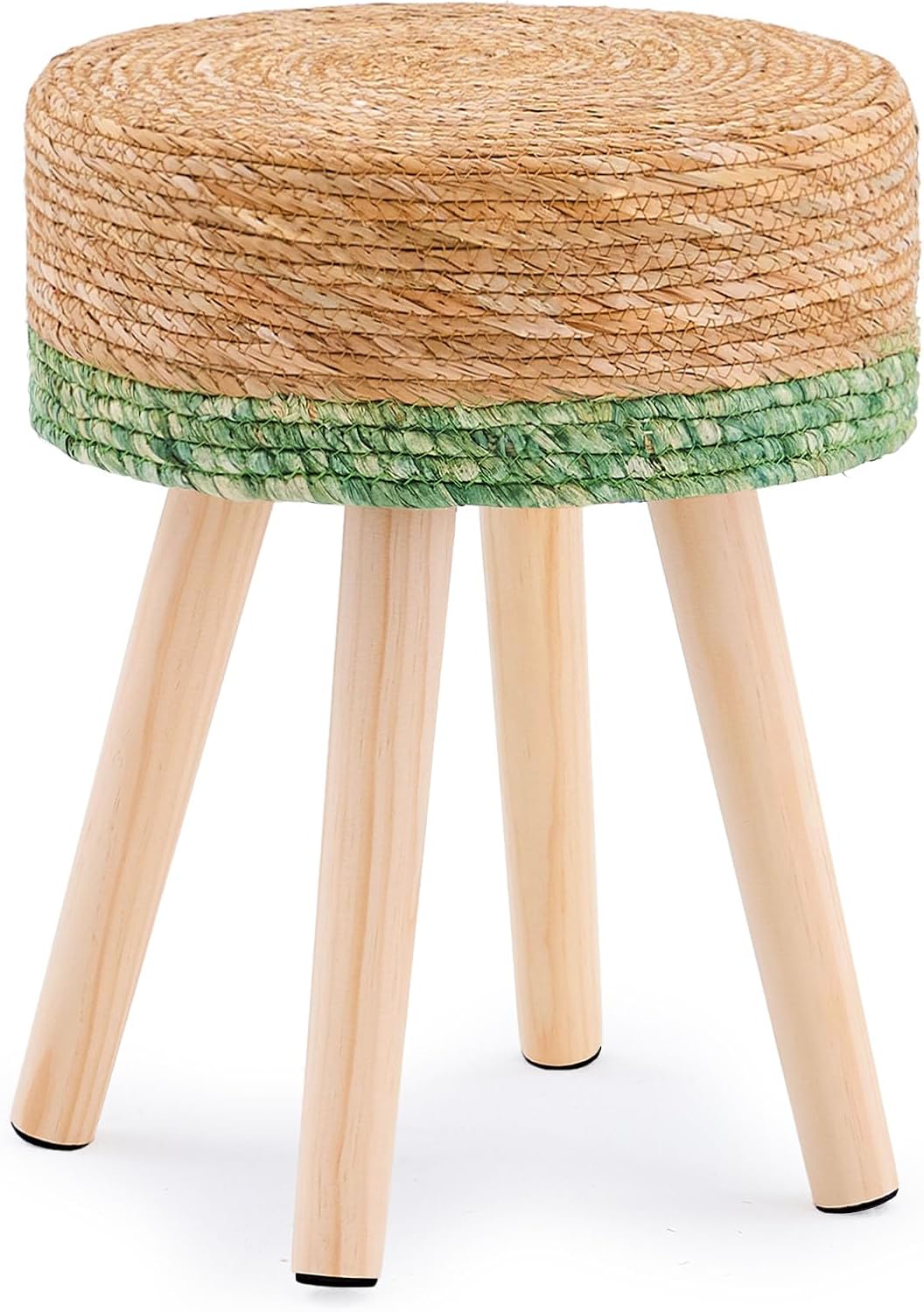 Handwoven Outdoor Ottoman, Water Hyacinth Pouf Round Patio Footstool w