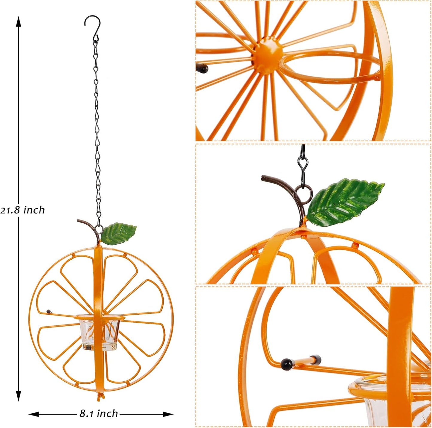 FORUP Oriole Bird Feeder for Outdoors Jelly and Oranges, Orange Fruit Oriole Jelly Bird Feeder, Outdoor Garden Metal Hanging Drinking Grape Jelly Container Hummingbird Feeder