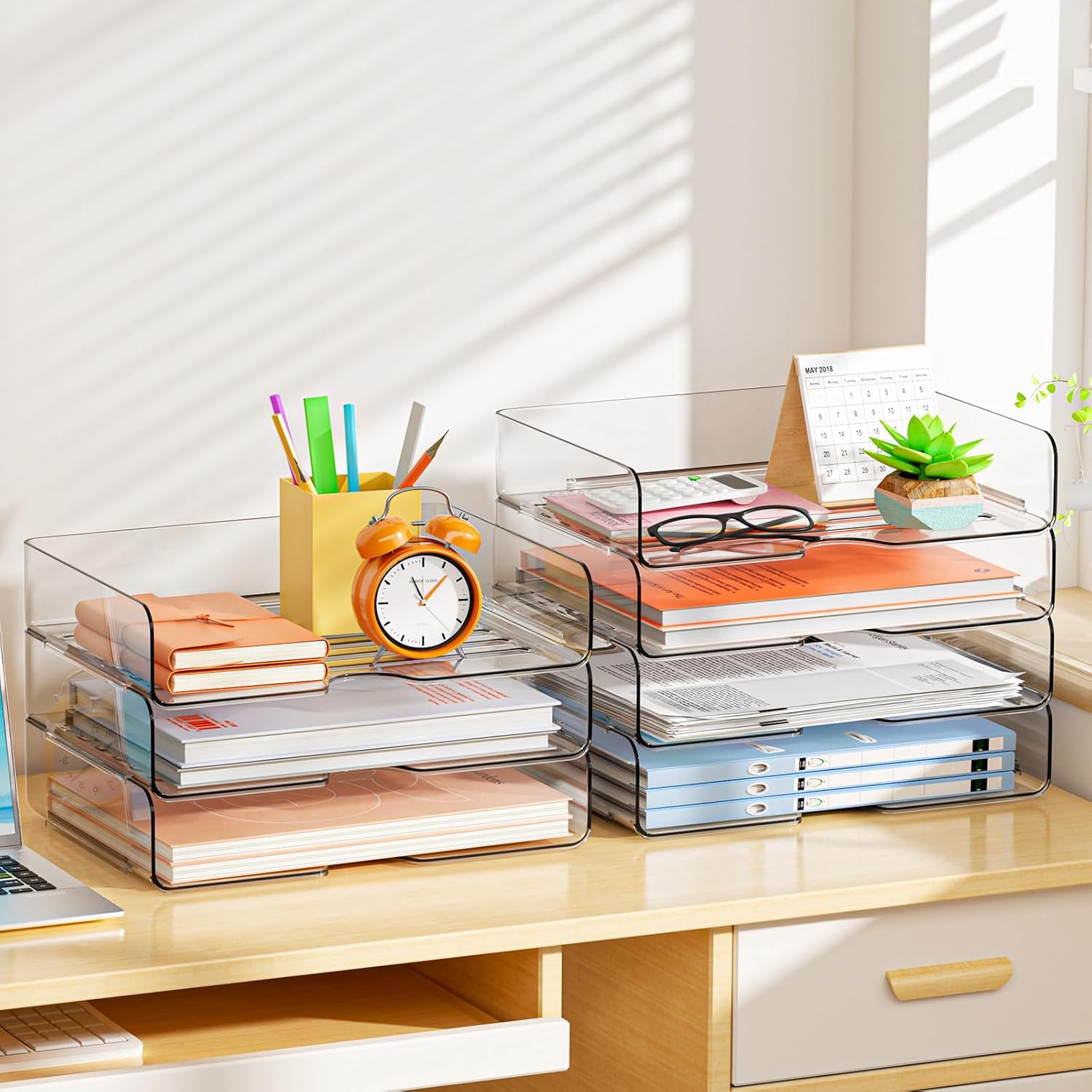 YKLSLH 4 Trays Paper Organizer Letter Tray - Acrylic Desk File Organiz