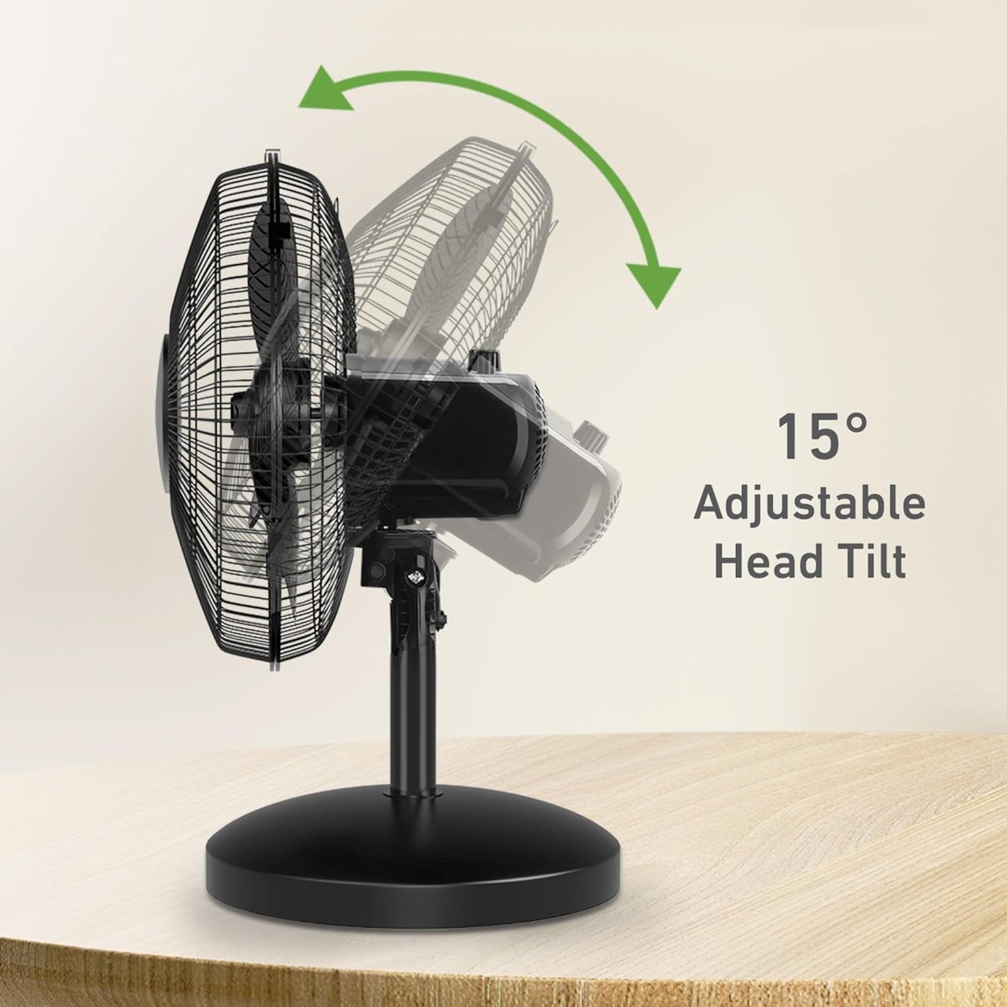 Holmes 12 Inch Oscillating Table Fan 3 Speeds 75 Degree Wide Angle Oscillation Adjustable 15 Degree Tilt Quiet Operation Home Office Bedroom Kitchen Black