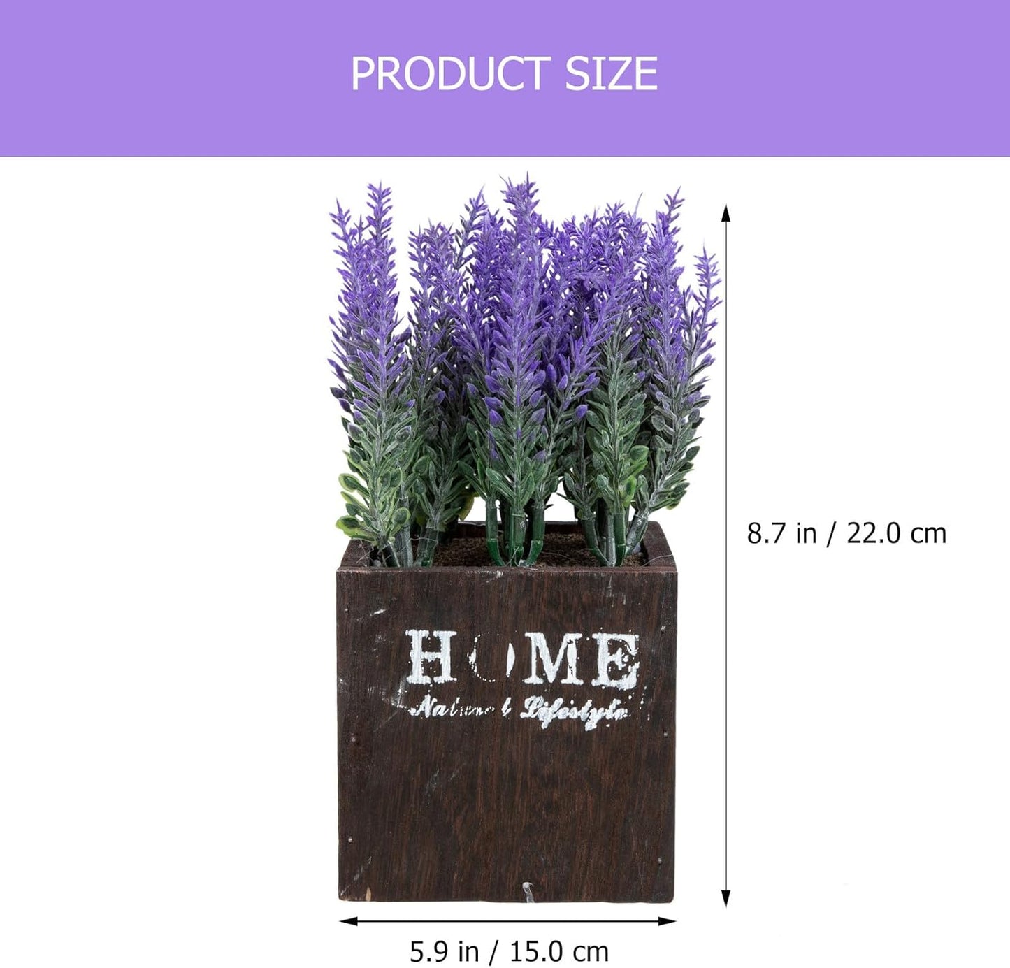 PRETYZOOM Artificial Lavender Pot with Wooden Planter, Simulation Potted Bonsai, Purple Faux Flower Decoration for Home, Kitchen, Bathroom, Farmhouse Style Desktop Ornament