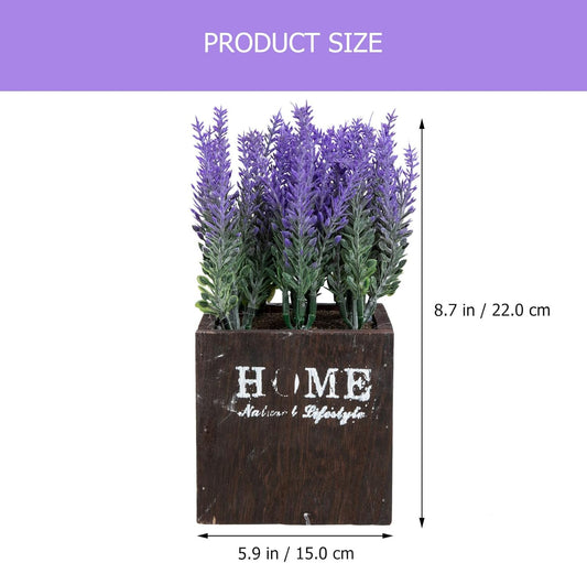 PRETYZOOM Artificial Lavender Pot with Wooden Planter, Simulation Potted Bonsai, Purple Faux Flower Decoration for Home, Kitchen, Bathroom, Farmhouse Style Desktop Ornament