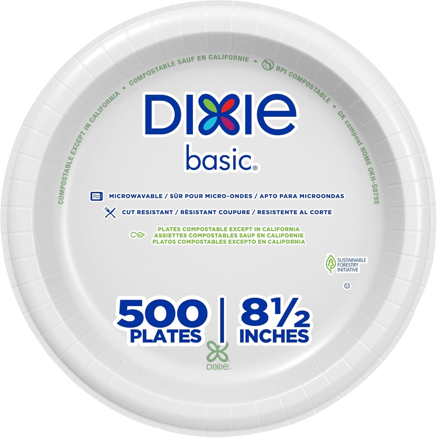 Dixie Basic 8.5 Inch Light-Weight Paper Plates by GP PRO, White, 500 C