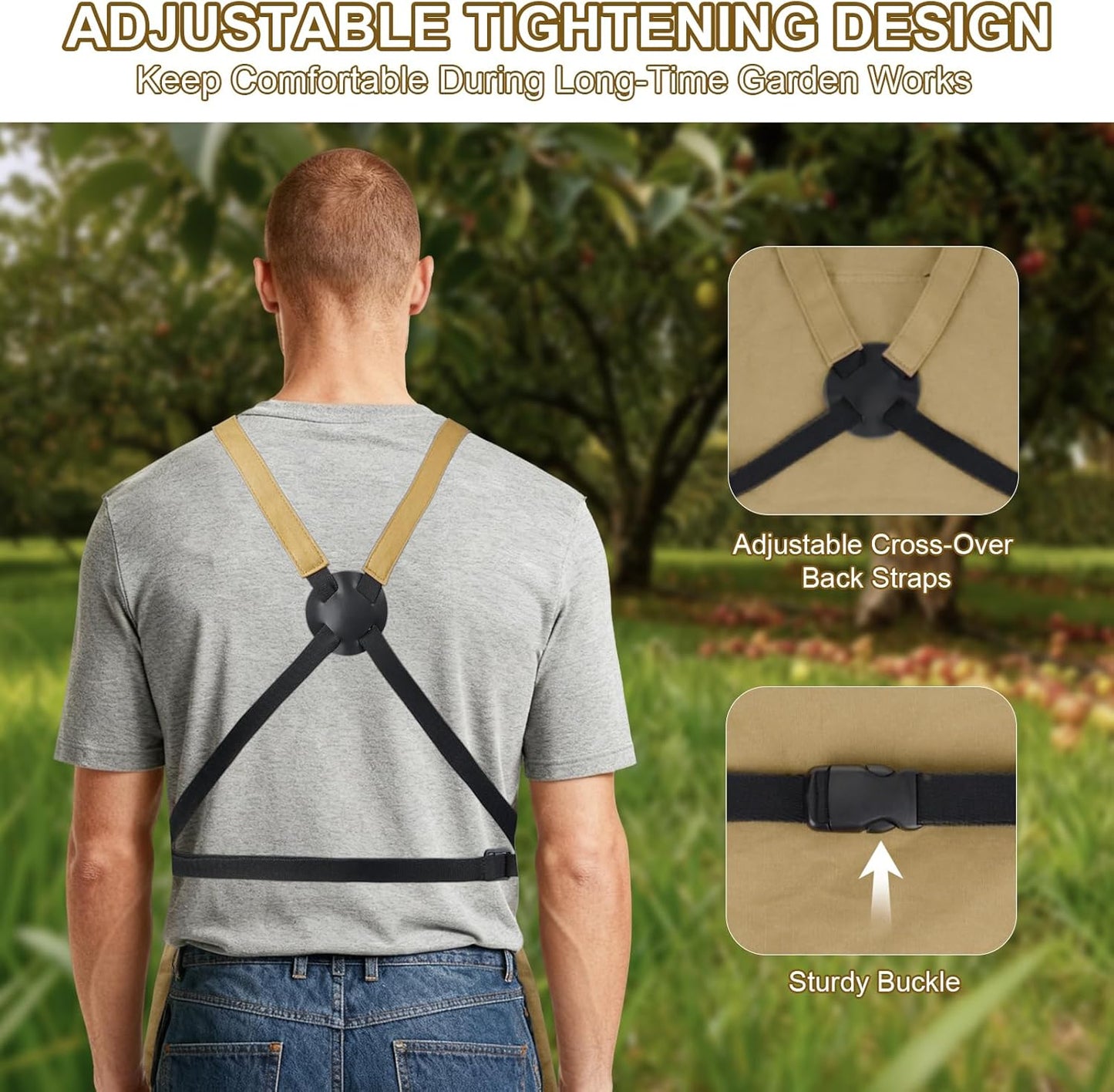 Garden Apron,Harvest Aprons with Drawstring Bag and Pockets for Women 