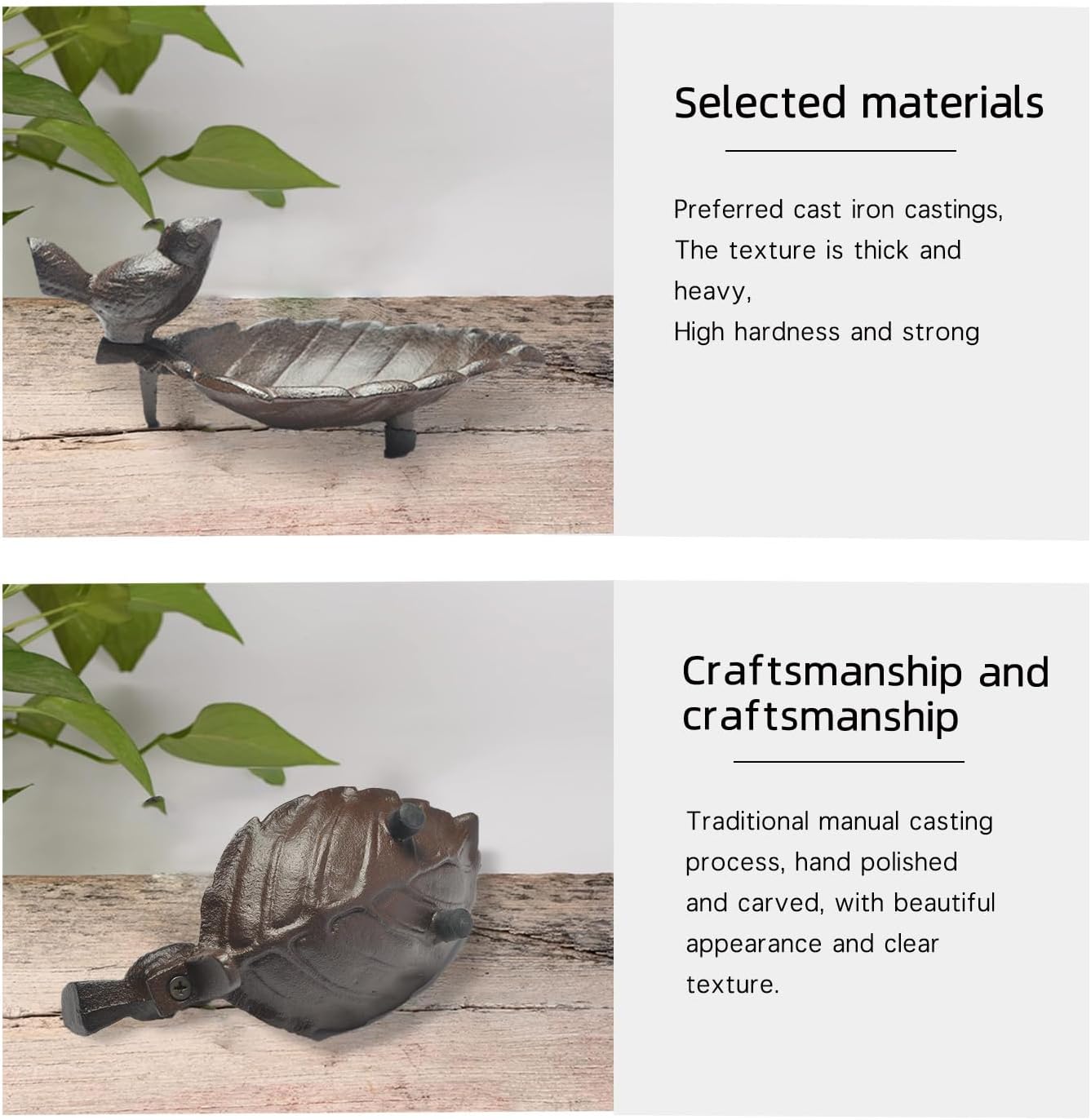 Cast Iron Bird Feeder, Leaf Shaped Wild Bird Feeding Bowl Rustic Garden Decor Ornaments Retro Birds Bath for Outdoors Vintage Metal Birds Food Container for Yard Patio Garden Deck