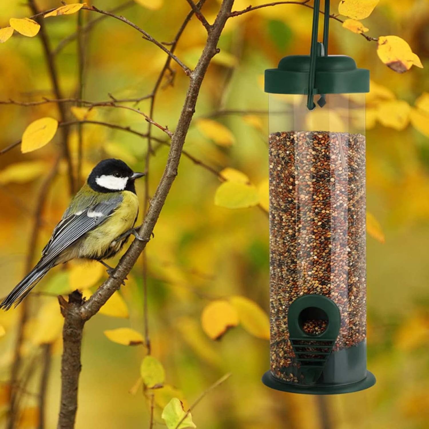 Hanging Wild Bird Feeder with Perch Clear Plastic Tube Mesh Suet Ball 