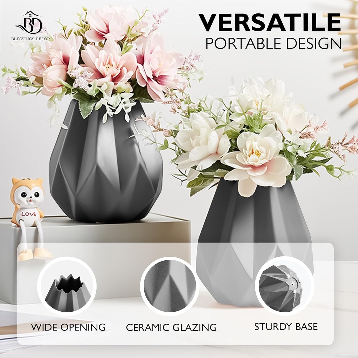 Ceramic Flower Pots Indoor Plant Pots Small Flower Pots ceramic modern vase (Grey)