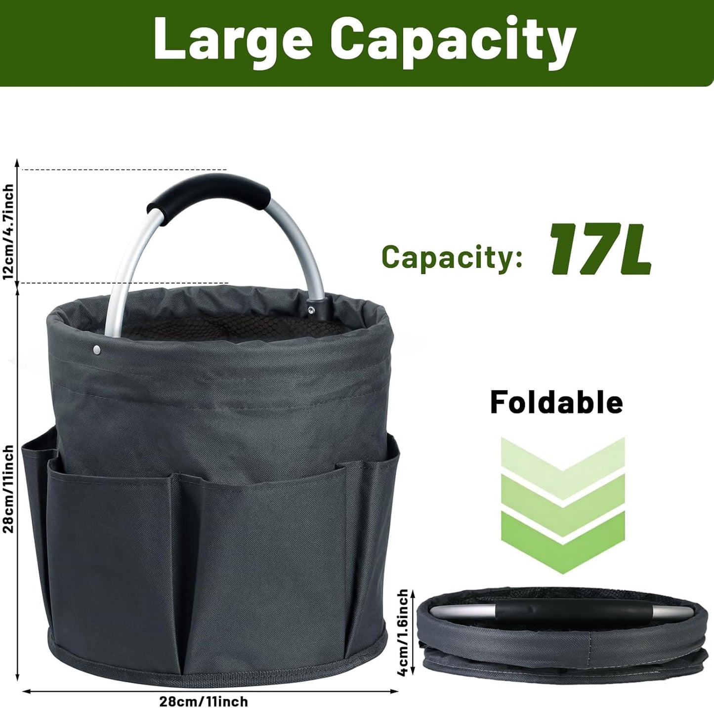 17L Foldable Cleaning Caddy with Handle - Portable Oxford Fabric Stora