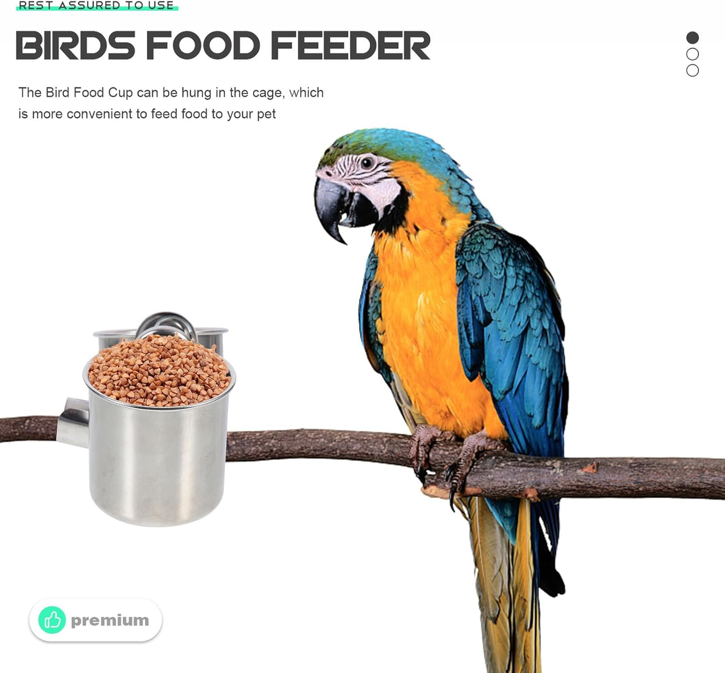 PRETYZOOM 2pcs Stainless Steel Bird Feeder Cups with Clip Holder Small and Medium Parrot Food Bowls for Bird Cage Feeding Sturdy Cage Food Holders for Parrots