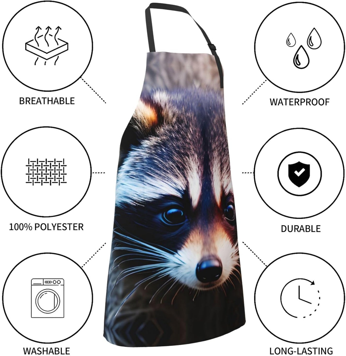 Little Raccoon Face print Waterproof chef's apron with pocket apron for kitchen cooking baking barbecue and gardening