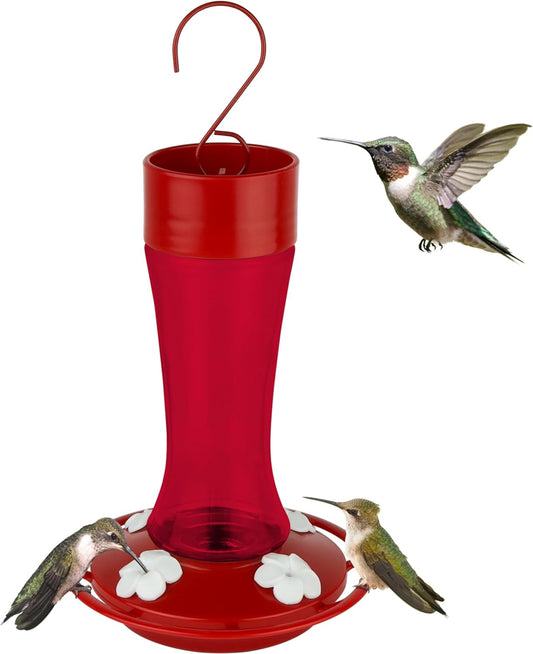 Nature’s Way Crimson Silhouette Glass Gravity Hummingbird Feeder for Outdoor Décor, 11 oz Capacity Nectar Feeder, 4 Leak-Free Flexible Ports with Built-in Ant Moat, Red