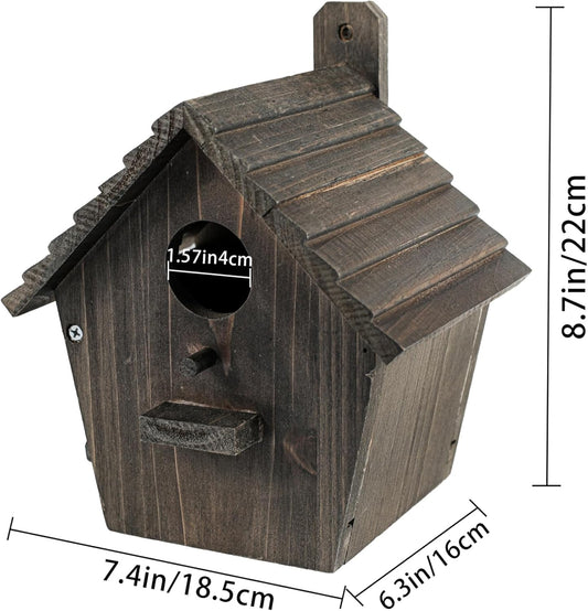 Outdoor Wooden Bird House - Weather-Resistant Hanging Garden Birdhouse Attracts Finches, Bluebirds, and Cardinals - Black Easy-Clean Birdhouse