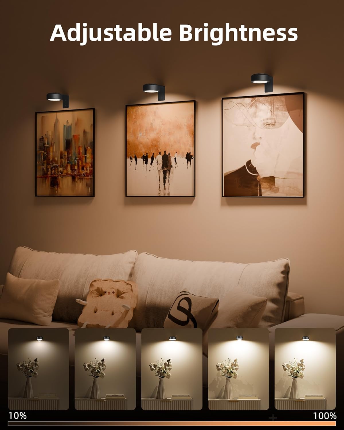 EZVALO Picture Lights for Wall, 2000mAh Rechargeable Battery Magnetic Poster Lights with 3 Color Temps & 12 RGB, Remote Dimmable Timer Painting Light, Wall Decor Light for Art Display, Frame (3 Pack)