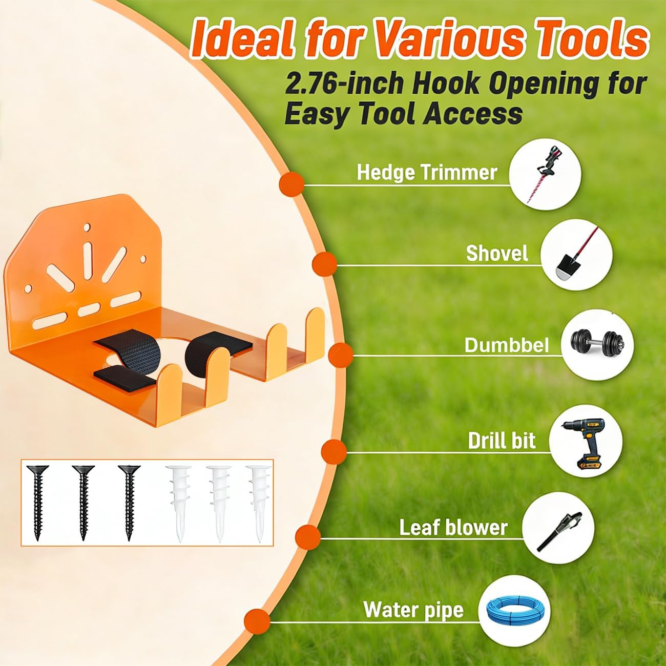 Wall Mounted Tool Holder for Garage & Garden - Heavy Duty Trimmer Rack for Weed Eater, Hedge Trimmer, Lawn Mower & Power Tools, Orange (2)