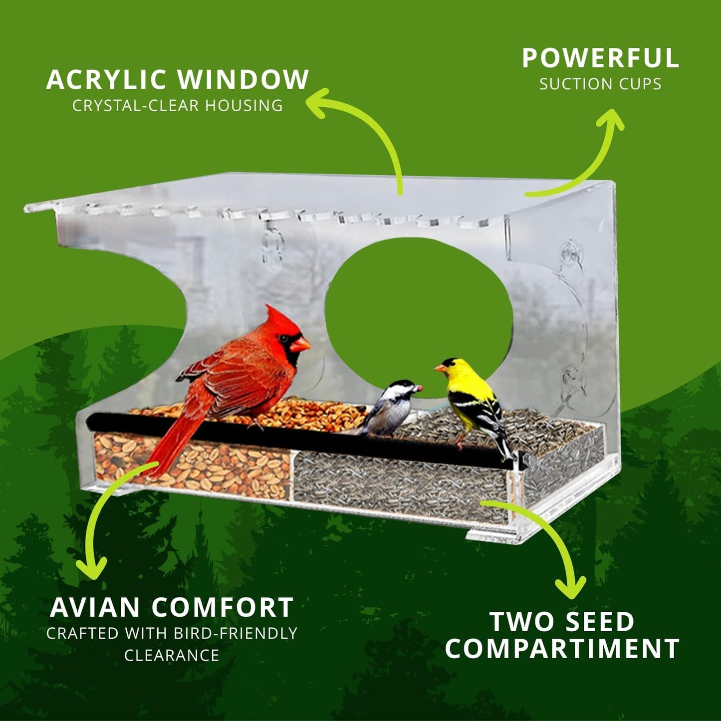 Nature Gear Acrylic Clear Window Bird Feeder with Strong Suction Cups,