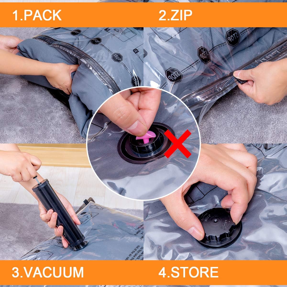 GONGSHI Vacuum Storage Bags, Space Saver Bags for Clothing,Blankets,Comforters, Pillows, Clothes,Travel,12 Combo