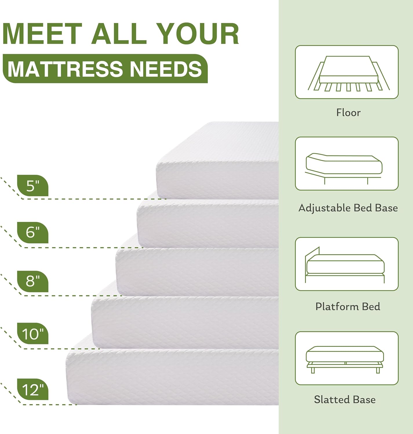 EGOHOME 8 Inch Twin Mattress, Memory Foam Mattress with Cooling Green 