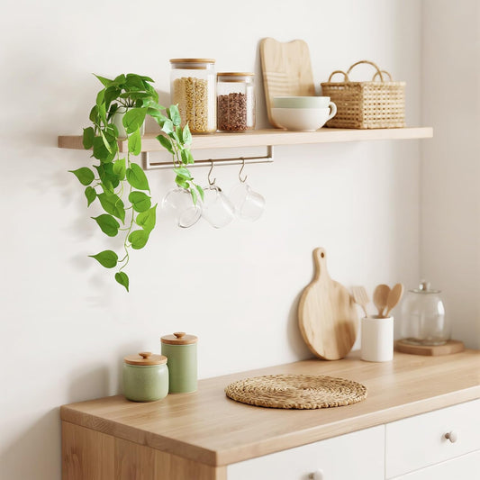 Mkono Fake Hanging Plants with Ceramic Pot, 25" Artificial Plants for Home Decor Indoor Faux Green Leaf Plant with Modern White Planter for Desk Shelf Bathroom Decoration (Pothos)