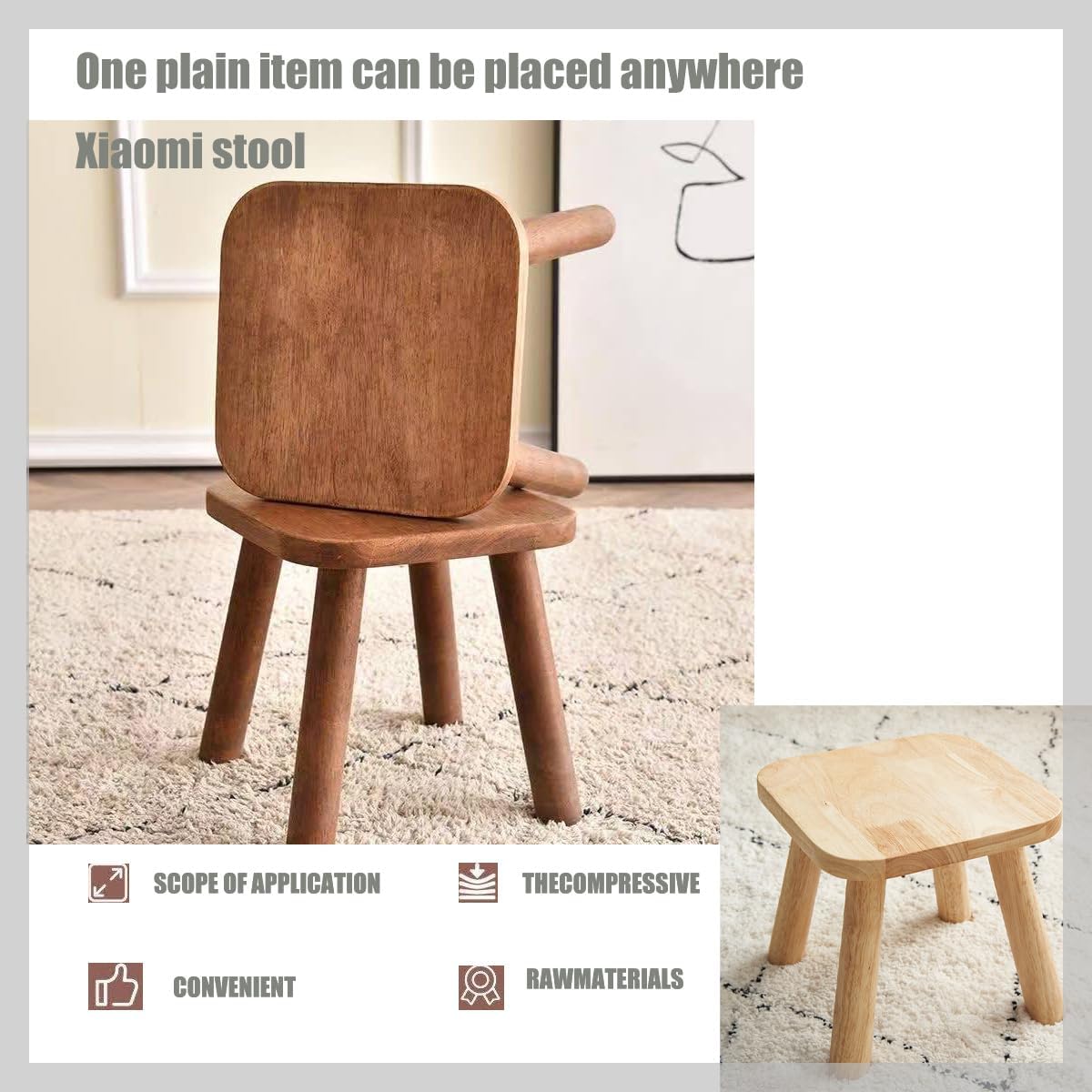 Wooden Step stools, Plant stools, Small Wooden stools with Four Detachable and Assembled Legs,offering Good Balance. (Wood Tone)