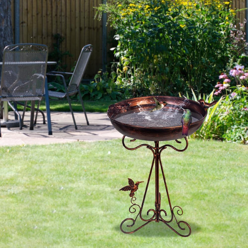 VEWOGARDEN Metal Bird Bath for Outside Garden Vintage Birdbath Standing Bird Baths with Bird Feeder for Yard Patio Lawn Decor, Antique Bronze