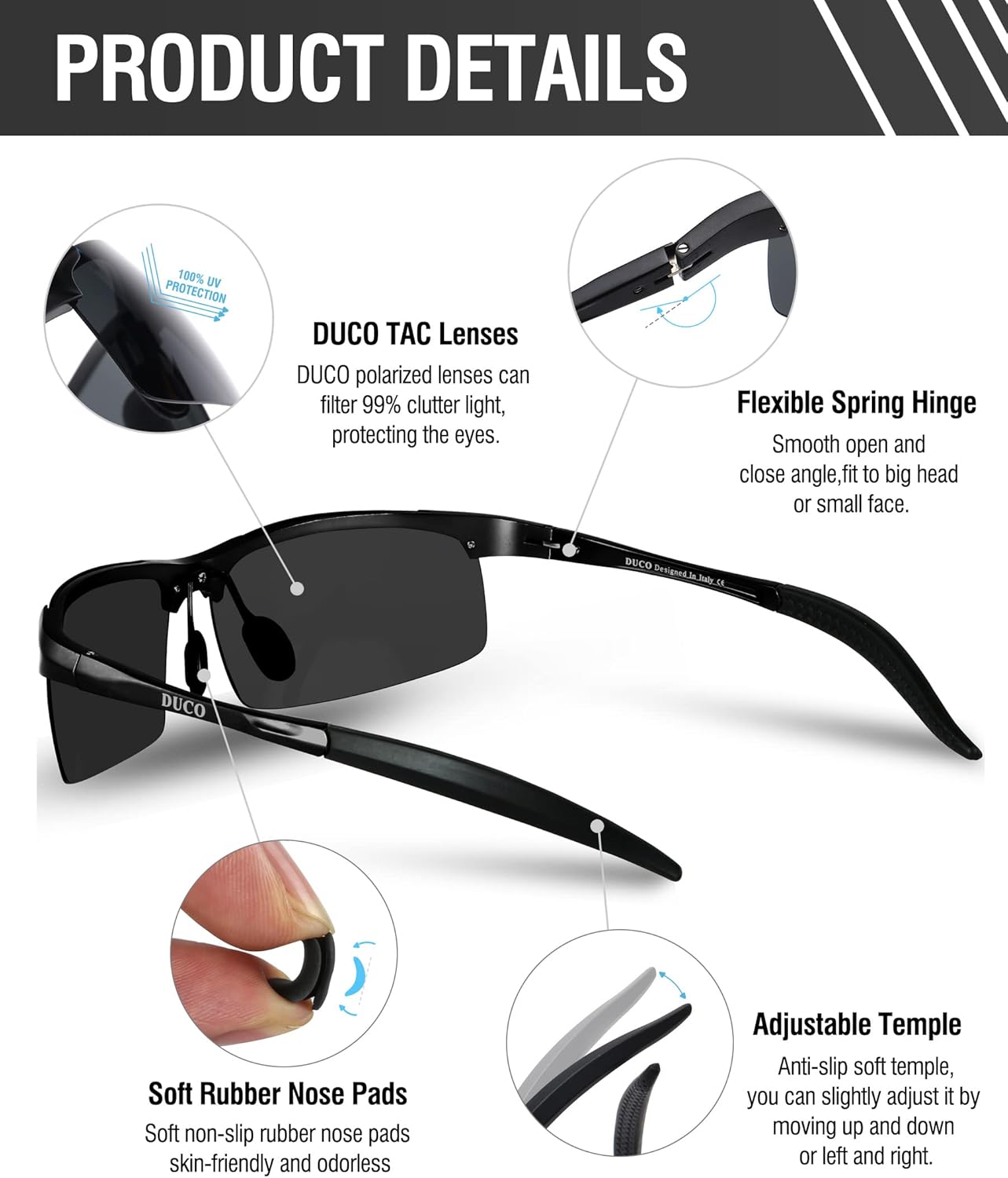DUCO Mens Sports Polarized Sunglasses UV Protection Sunglasses for Men