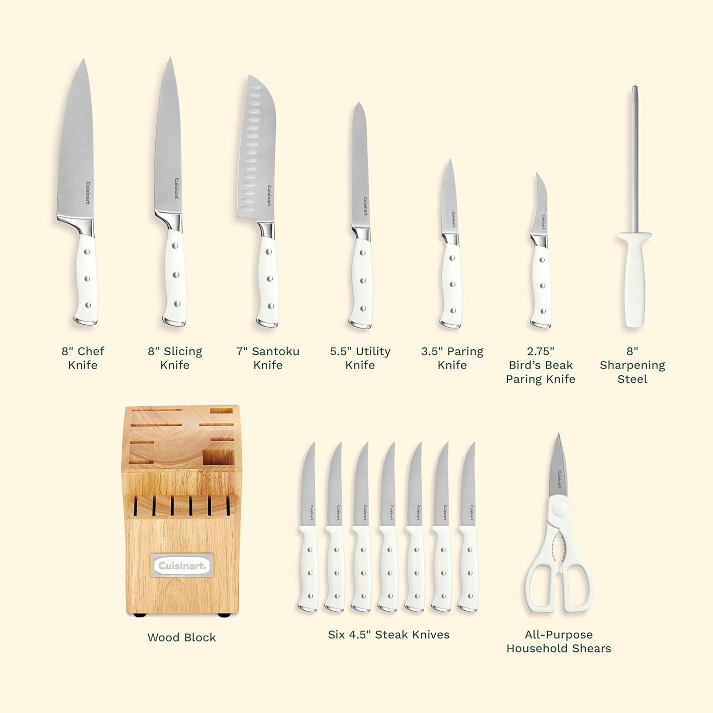Cuisinart 15-Piece Knife Set with Block, High Carbon Stainless Steel, 