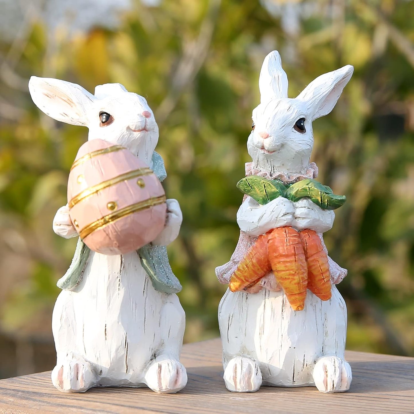 Hodao Easter Bunny Decorations Spring Home Decor Bunny Figurines Gifts(Easter White Rabbit 2pcs)