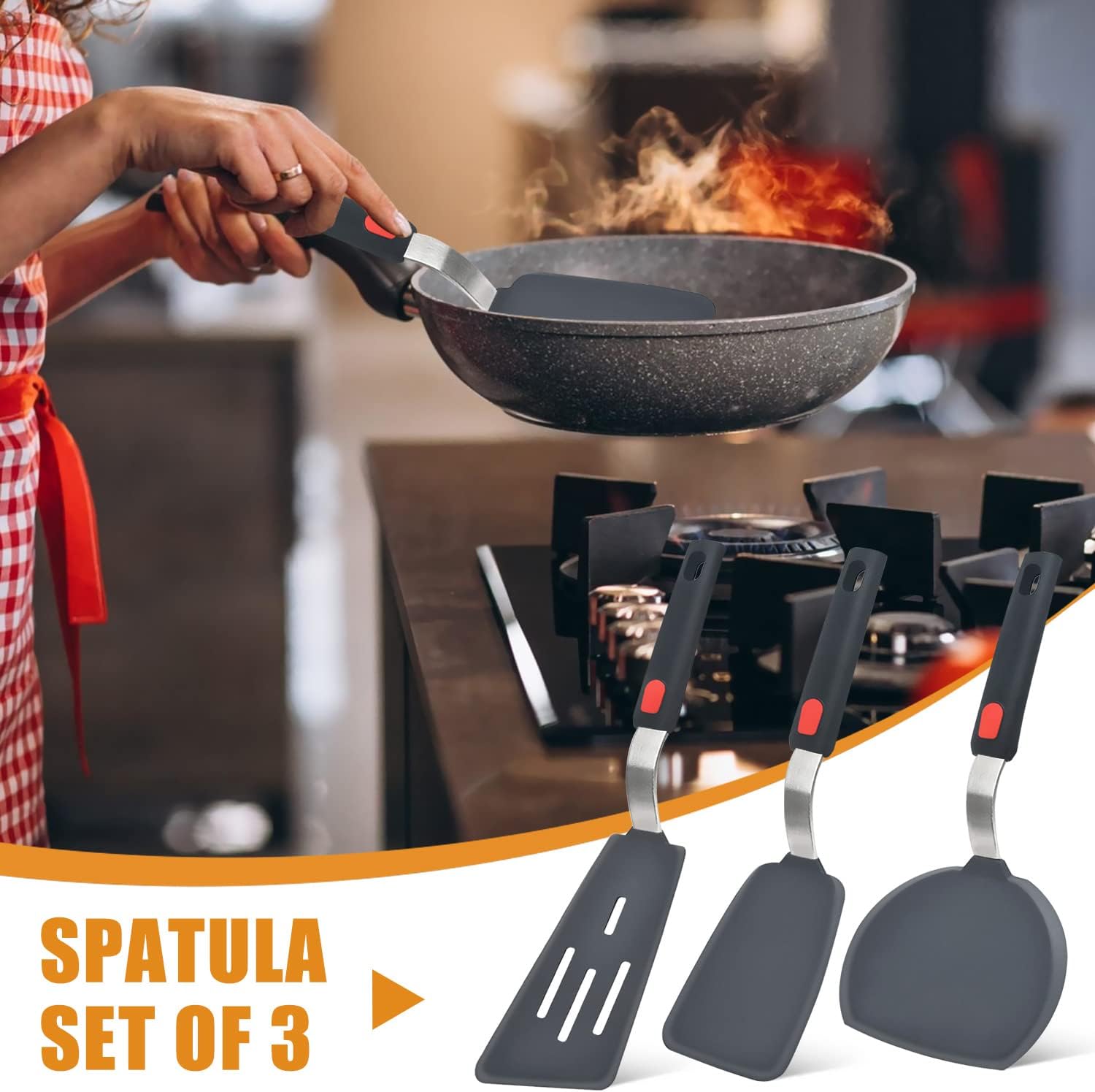 Silicone Spatula Turner Set of 3, Beijiyi 600°F Heat Resistant Cooking