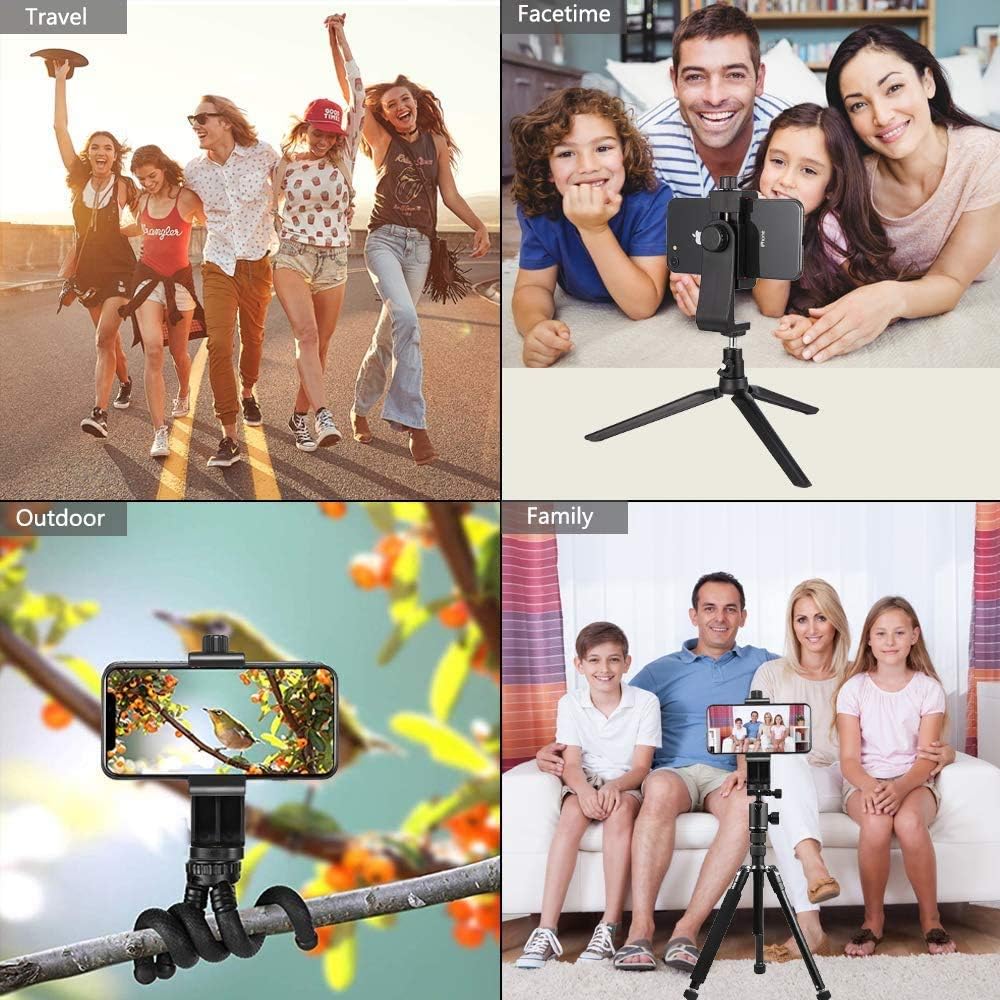Peastrex Universal Phone Tripod Mount Adapter with Ｗireless Camera Remote, Cellphone Holder Vertical and Horizontal Tripod Mount Rotatable Bracket Clamp for iPhone, Android Cell Phone, Selfie Stick