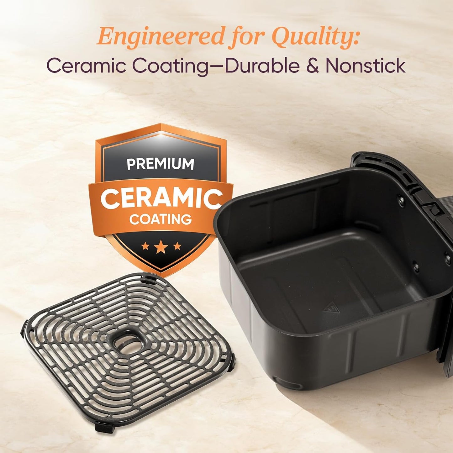 Cosori 9-in-1 TurboBlaze Air Fryer 6 Qt, Premium Ceramic Coating, 90°–450°F, Precise Heating for Even Results, Air Fry, Roast, Bake, Broil, Dry, Frozen, Proof, Reheat, Keep Warm, 120V, Dark Gray