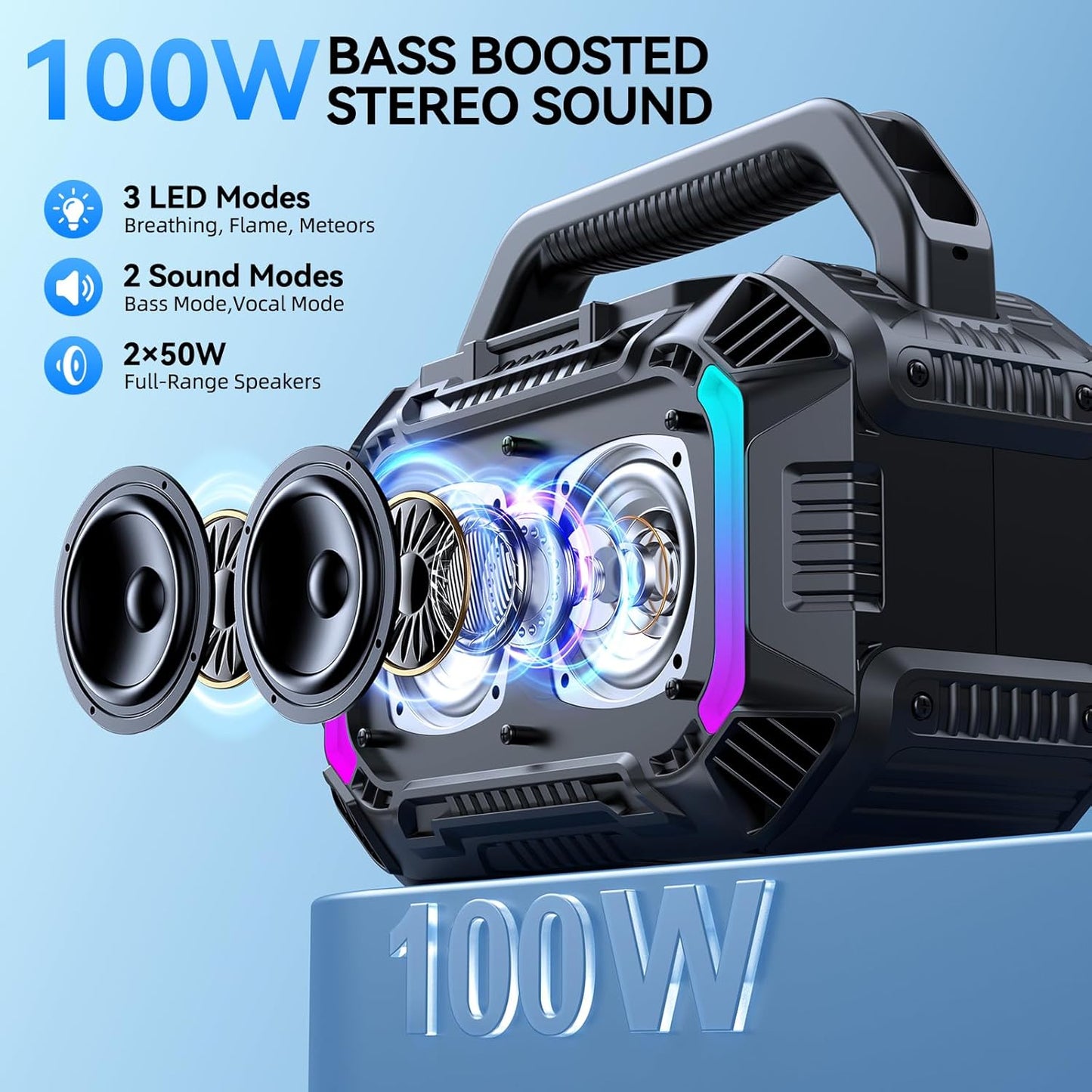 Wilody Speakers Bluetooth Wireless, 100W Loud Outdoor Speaker with Bas