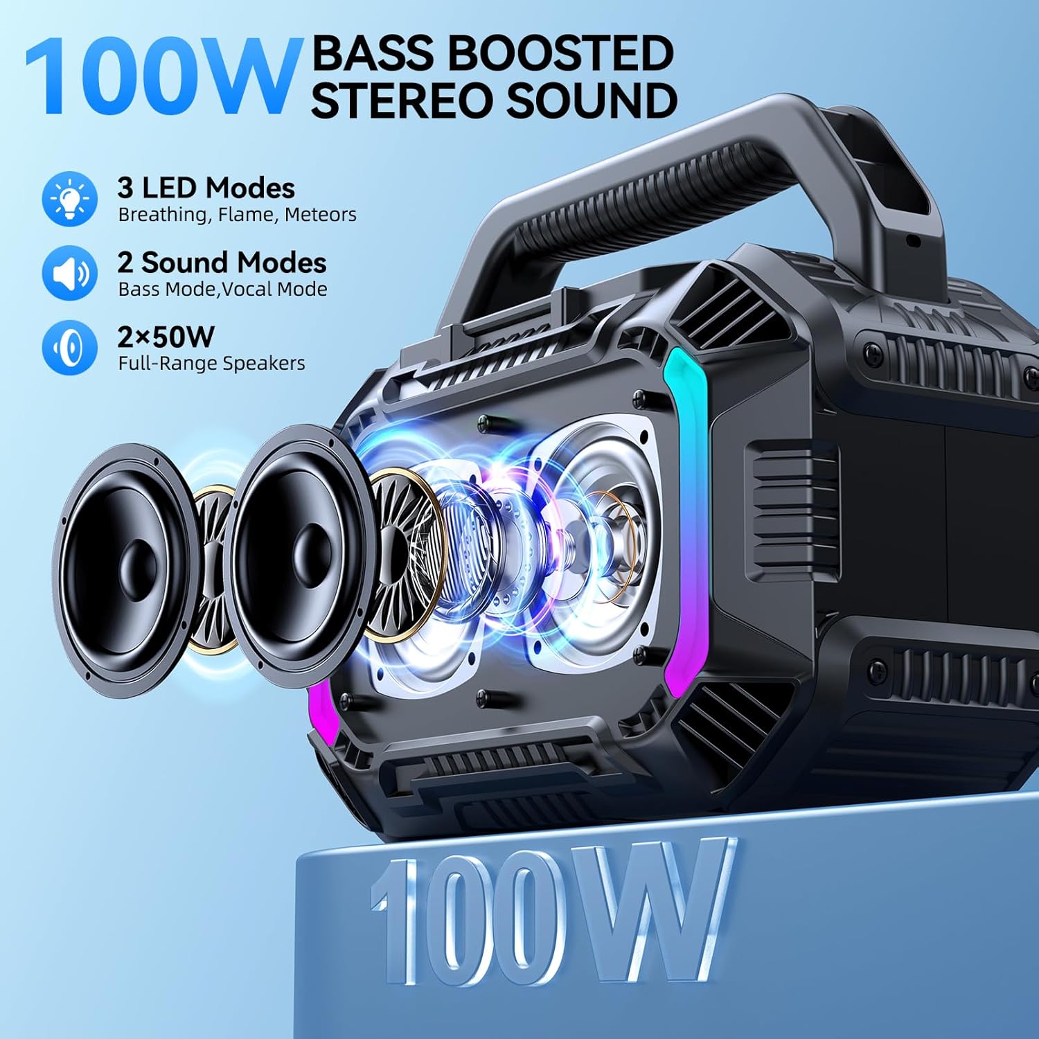 Wilody Speakers Bluetooth Wireless, 100W Loud Outdoor Speaker with Bas