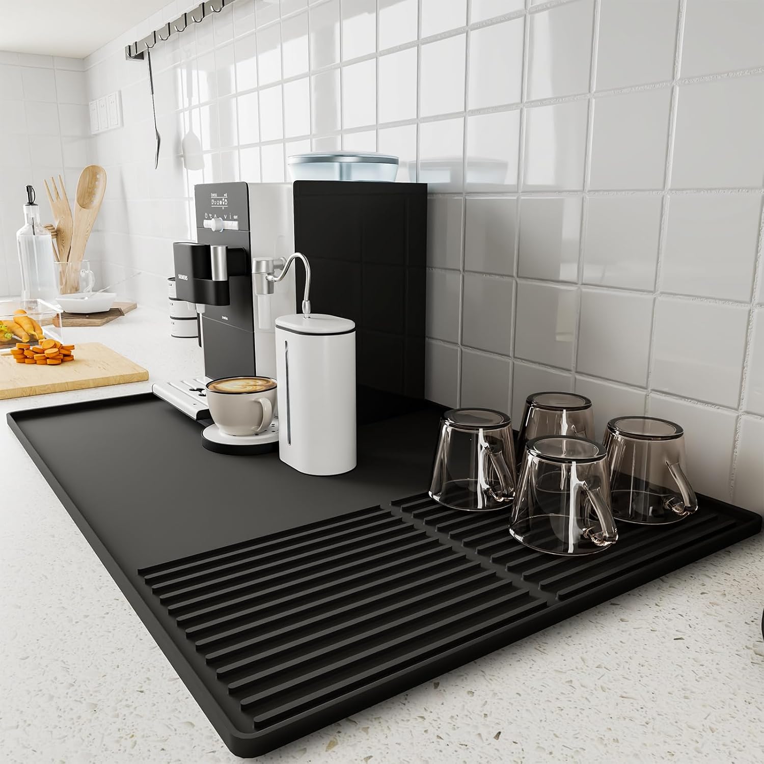 Silicone Coffee Mat with Raised Edges, , 24'' x 16'', Bar Mat for Coun